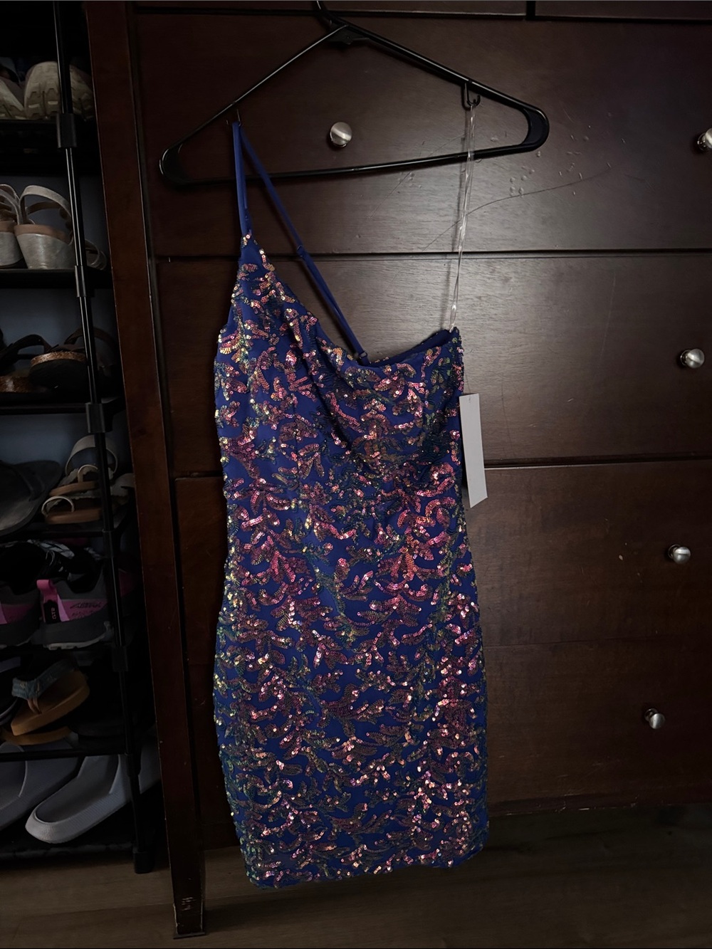 Honey and Rosie Navy Sequin Slip Dress with Multicolor Accents